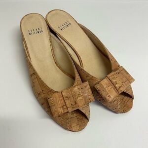 Stuart Weitzman Cork Peep-Toe Mules